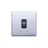 Screwless Raised - Polished Chrome 10A 1 Gang 2 Way Light Switch - Black Trim - SE Home