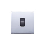 Screwless Polished Chrome - Black Trim - Raised Plate Screwless Raised - Polished Chrome 10A 1 Gang 2 Way Light Switch - Black Trim