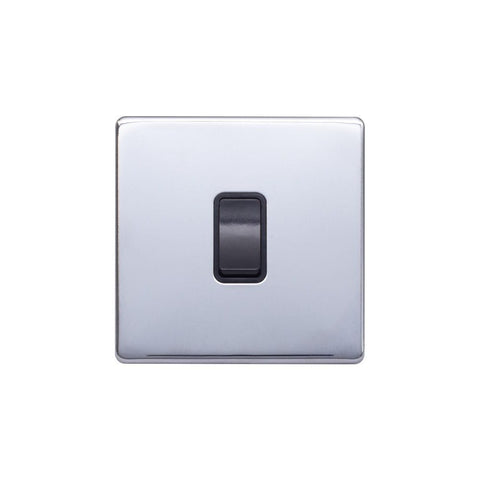 Screwless Raised - Polished Chrome 10A 1 Gang 2 Way Light Switch - Black Trim - SE Home