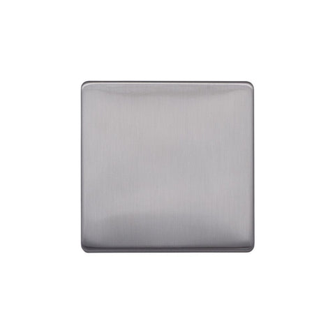 Screwless Brushed Chrome - White Trim - Raised Plate Screwless Raised - Brushed Chrome Single Blank Plates - White Trim