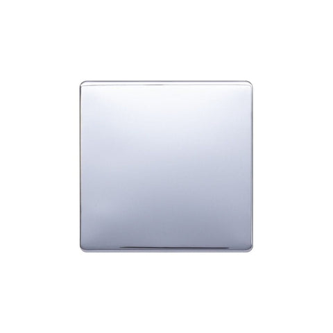 Screwless Polished Chrome - White Trim - Raised Plate Screwless Raised - Polished Chrome Single Blank Plates - White Trim