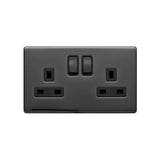 Screwless Raised - Black Nickel 13A 2 Gang Switched Plug Socket, Double Pole - Black Trim - SE Home
