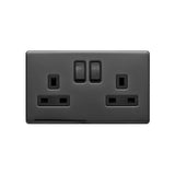 Screwless Black Nickel - Black Trim - Raised Plate Screwless Raised - Black Nickel 13A 2 Gang Switched Plug Socket, Double Pole - Black Trim