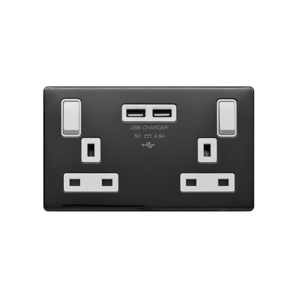 Screwless Raised - Black Nickel 13A 2 Gang Switched DP Socket 2 x USB ...