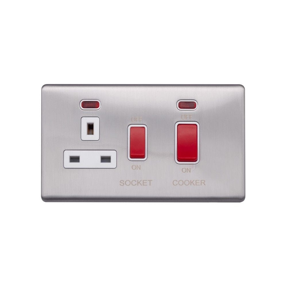 Screwless Raised - Brushed Chrome 45A Cooker Control Unit & Neon- Whit ...