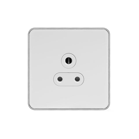 Screwless White and Polished Chrome - White Trim Screwless Fusion White Metal Plate with Chrome Edge 5 Amp Unswitched Socket White Trim