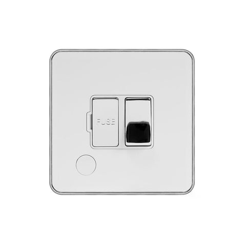 Screwless White and Polished Chrome - White Trim Screwless Fusion White & Polished Chrome With Chrome Edge 13A Switched Fuse Flex Outlet White Trim