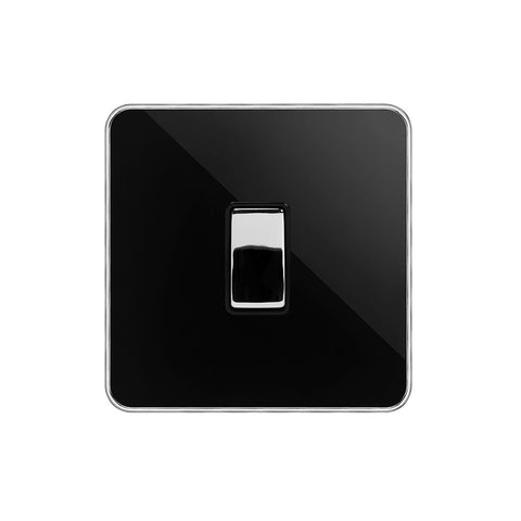 Screwless Black Nickel and Polished Chrome - Black Trim Screwless Fusion Black Nickel & Polished Chrome With Chrome Edge 20A 1 Gang Double Pole Light Switch Black Trim