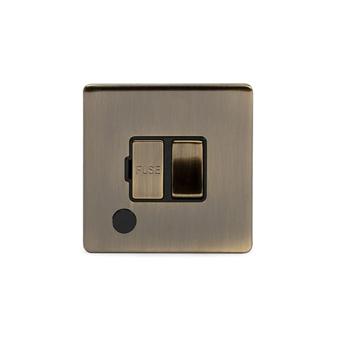 Screwless Antique Brass - Black Trim - Slim Plate Screwless Antique Brass 13A Switched Fuse Connection Unit Flex Outlet