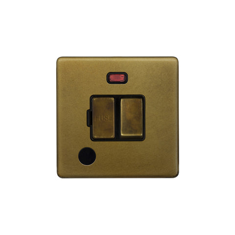 Screwless Old Brass 13A Switched Fused Spur Unit (FCU) Flex Outlet With Neon