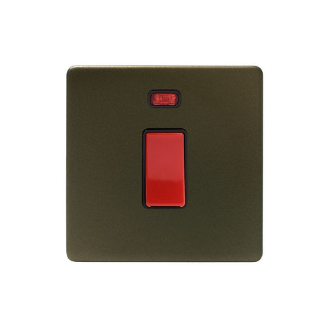 Screwless Bronze - Black Trim - Slim Plate Screwless Bronze 45A 1 Gang Double Pole Switch & Neon (Small Plate)