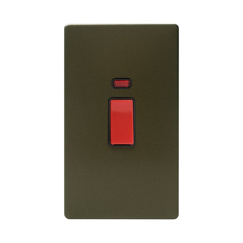 Screwless Bronze - Black Trim - Slim Plate Screwless Bronze 45A 1 Gang Double Pole Switch & Neon (Large Plate)