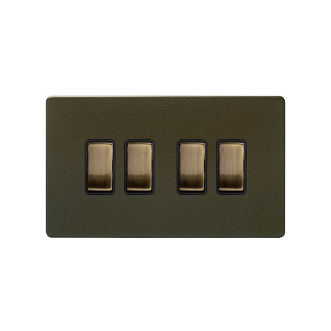 Screwless Bronze - Black Trim - Slim Plate Screwless Bronze 10A 4 Gang Intermediate Light Switch