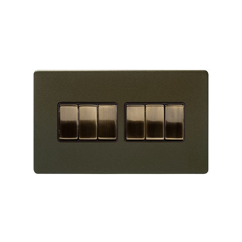 Screwless Bronze - Black Trim - Slim Plate Screwless Bronze 10A 6 Gang 2 Way Light Switch