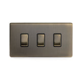 Screwless Antique Brass 3 Gang Light Switch Double Plate - SE Home