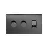 Screwless Black Nickel 3 Gang Light Switch with 2 Dimmers (2 Way Light Switch & 2x Trailing Dimmer) - SE Home