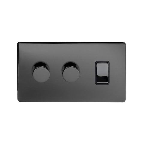Screwless Black Nickel 3 Gang Light Switch with 2 Dimmers (2 Way Light Switch & 2x Trailing Dimmer) - SE Home