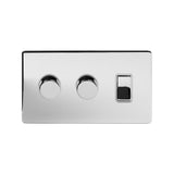Screwless Polished Chrome 3 Gang Light Switch with 2 Dimmers (2 Way Switch & 2x Trailing Dimmer)
