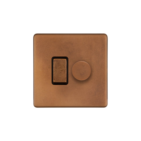 Screwless Antique Copper Dimmer and Rocker Switch Combo (2 Way Switch & Trailing Dimmer)