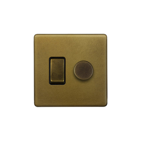 Screwless Old Brass Dimmer and Rocker Switch Combo (2 Way Light Switch & Trailing Dimmer)