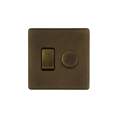 Screwless Vintage Brass Dimmer and Rocker Switch Combo (2 Way Light Switch & Trailing Dimmer)