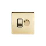 Screwless Brushed Brass Gang Light Switch With 1 dimmer (1 x 2 Way Switch & 400w Trailing Dimmer) - Black - SE Home