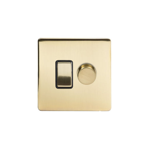 Screwless Brushed Brass Gang Light Switch With 1 dimmer (1 x 2 Way Switch & 400w Trailing Dimmer) - Black - SE Home