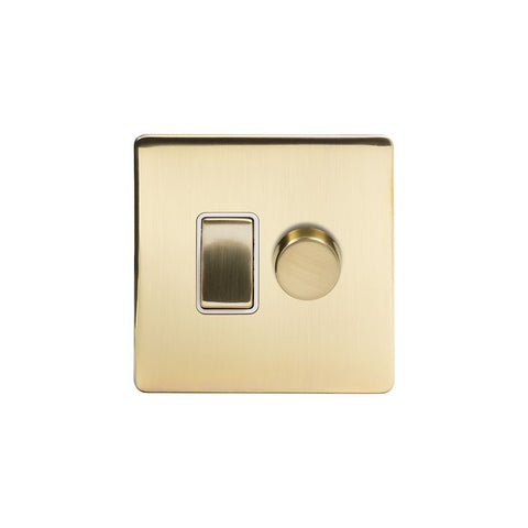 Screwless Brushed Brass Dimmer and Light Switch Combo (2 Way Switch - 400w Trailing Dimmer) - SE Home