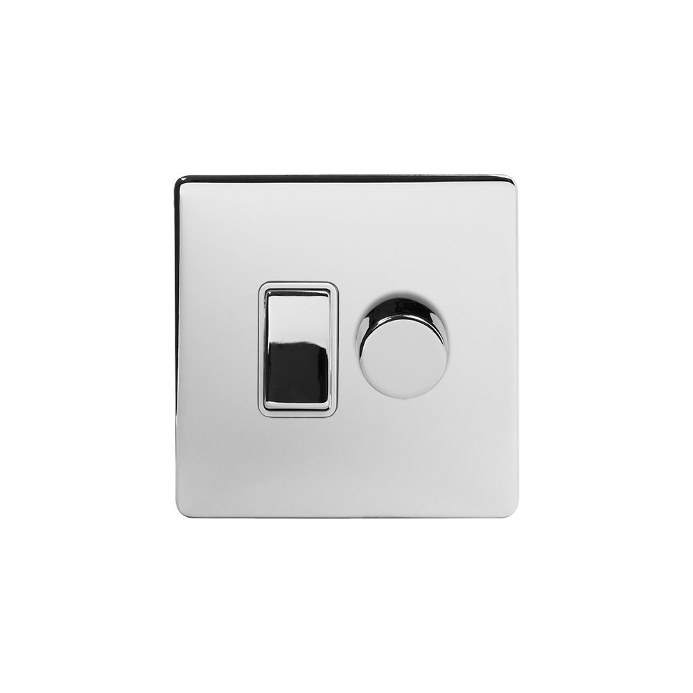 Screwless Polished Chrome dimmer and rocker Light Switch combo (2 Way