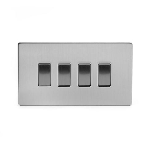 Screwless Brushed Chrome 4 Gang Light Switch With 1 Intermediate (3 x 2 Way Swich with 1 Intermediate) - SE Home