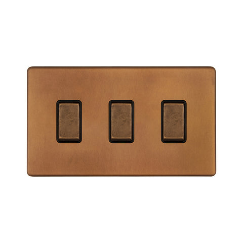 Screwless Antique Copper 3 Gang Switch With 1 Intermediate (2 x 2 Way Switch with 1 Intermediate)