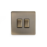 Screwless Antique Brass - Black Trim - Slim Plate Screwless Antique Brass 2 Gang Intermediate & 2 Way Light Switch