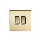 Screwless Brushed Brass 2 Gang Intermediate & 2 Way Light Switch - SE Home