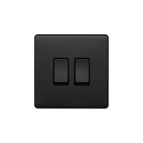 Screwless Matt Black 2 Gang Switch with 1x Intermediate Switch & 10A 2 Way Light Switch  