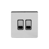 Screwless Polished Chrome - Black Trim - Slim Plate Screwless Polished Chrome 2 Gang Intermediate & 2 Way Light Switch