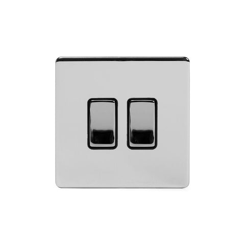 Screwless Polished Chrome - Black Trim - Slim Plate Screwless Polished Chrome 2 Gang Intermediate & 2 Way Light Switch