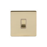 Screwless Brushed Brass - White Trim - Slim Plate Screwless Brushed Brass 1 Gang Retractive Light Switch