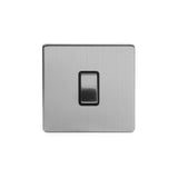 Screwless Brushed Chrome - Black Trim - Slim Plate Screwless Brushed Chrome 1 Gang Retractive Light Switch