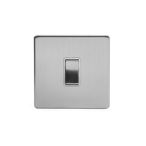 Screwless Brushed Chrome - White Trim - Slim Plate Screwless Brushed Chrome 1 Gang Retractive Light Switch