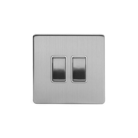 Screwless Brushed Chrome 2 Gang Retractive Light Switch - SE Home