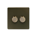 Screwless Bronze - Black Trim - Slim Plate Screwless Bronze 250W 2 Gang 2 Way Trailing Dimmer Light Switch