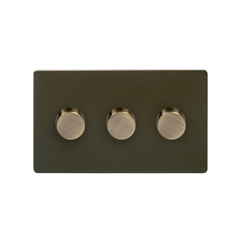 Screwless Bronze - Black Trim - Slim Plate Screwless Bronze 250W 3 Gang 2 Way Trailing Dimmer Light Switch