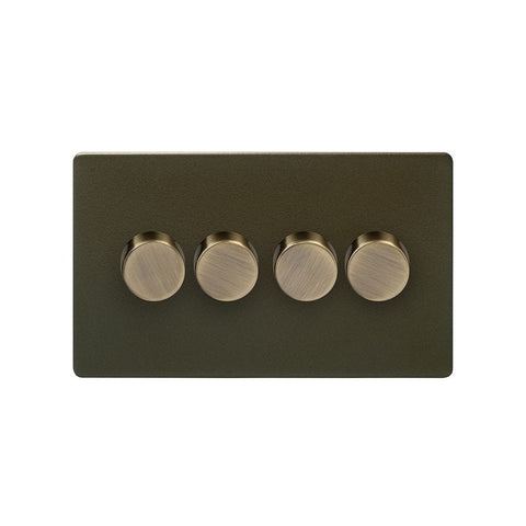 Screwless Bronze - Black Trim - Slim Plate Screwless Bronze 250W 4 Gang 2 Way Trailing Dimmer Light Switch