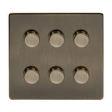 Screwless Antique Brass 6 Gang 2 Way Intelligent Trailing Dimmer Light Switch - SE Home