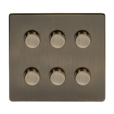 Screwless Antique Brass 6 Gang 2 Way Intelligent Trailing Dimmer Light Switch - SE Home