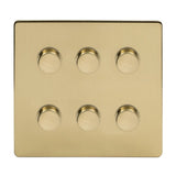 Screwless Brushed Brass 6 Gang 2 Way Intelligent Trailing Dimmer Light Switch