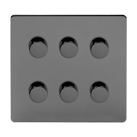 Screwless Black Nickel 6 Gang 2 Way Intelligent Trailing Dimmer Light Switch - SE Home