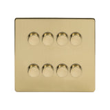 Screwless Brushed Brass 8 Gang 2 Way Intelligent Trailing Dimmer Light Switch