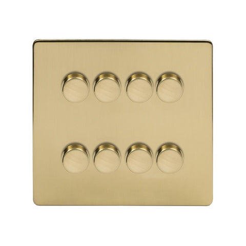 Screwless Brushed Brass 8 Gang 2 Way Intelligent Trailing Dimmer Light Switch