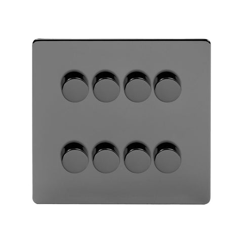 Screwless Black Nickel 8 Gang 2 Way Intelligent Trailing Dimmer Light Switch - SE Home